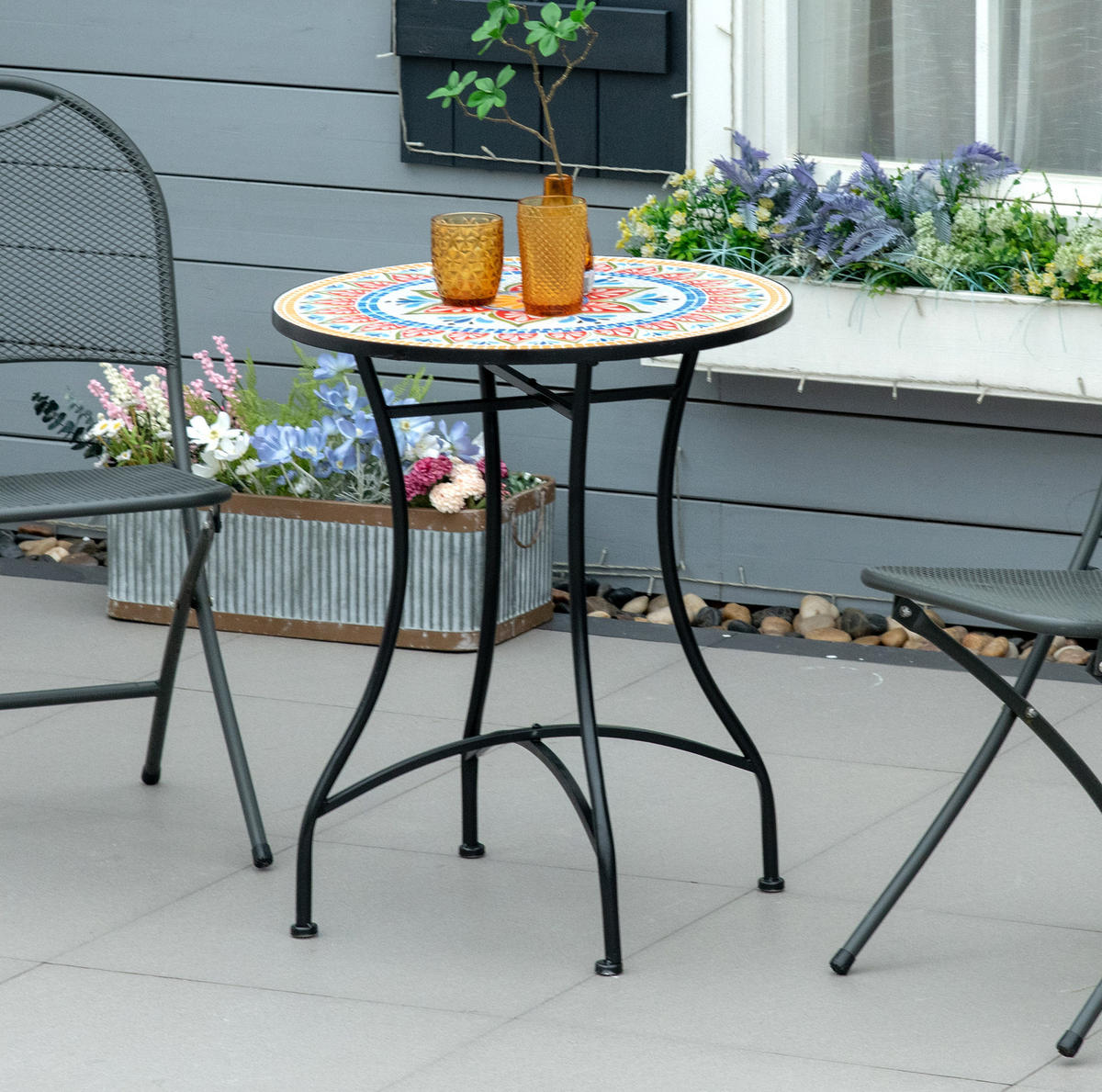 GARTENTISCH 60/60/71 cm rot aus Metall mit Mosaikplatte - Naturfarben, Metall (60/60/71cm) - OKWISH