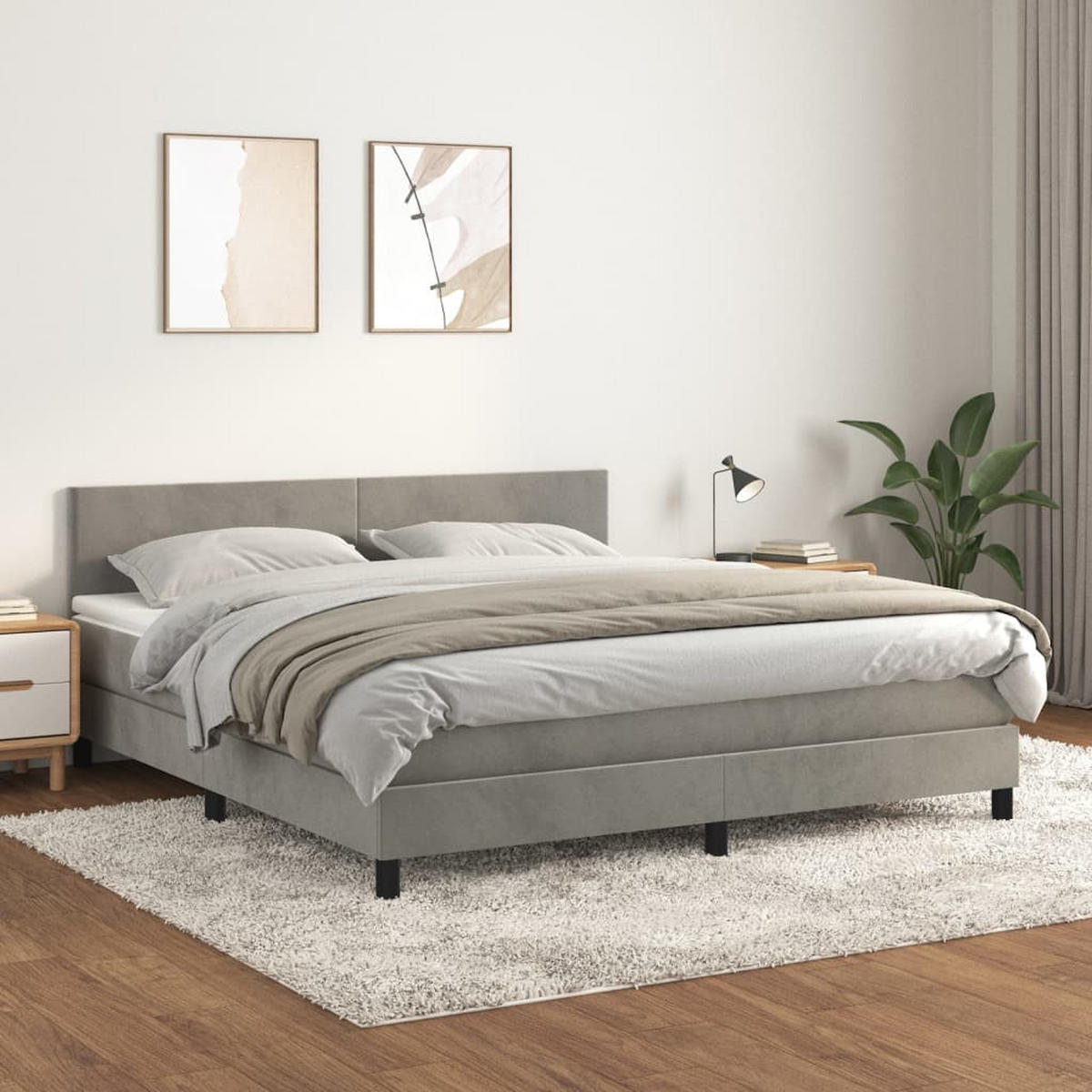 BOXSPRINGBETT 160/200 Cm Grau Samt - Grau, Textil (160/203cm) - vidaXL