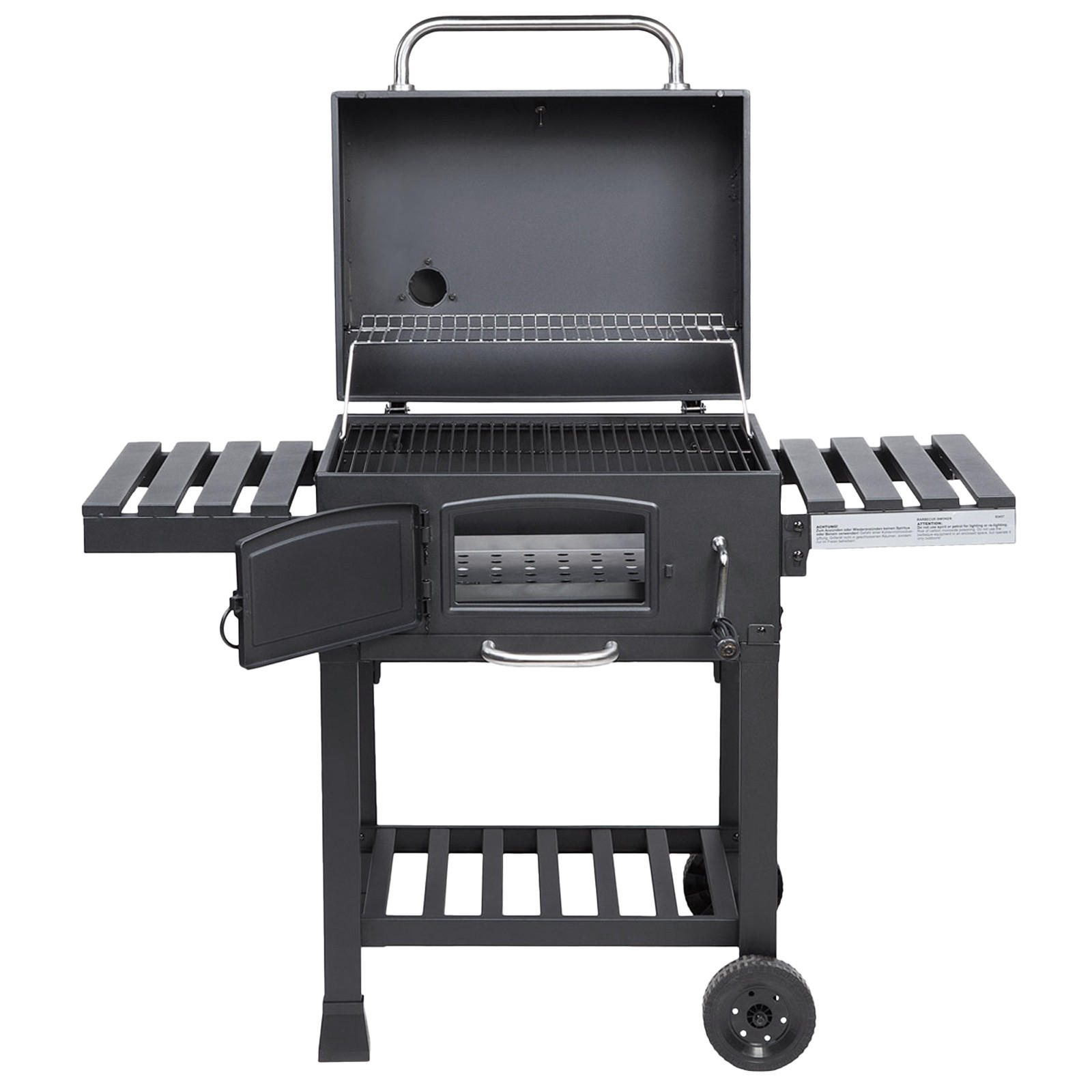 HOLZKOHLEGRILL und Smoker HERO XL - Schwarz, Metall (124/114/66cm) - TAINO
