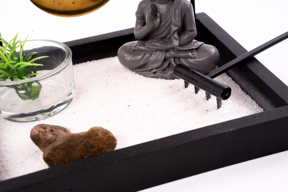 ZEN-GARTEN Buddha mit Gong auf Platte - Schwarz, Holzwerkstoff (12/16/15cm) - Atmosphera Createur d´interieur