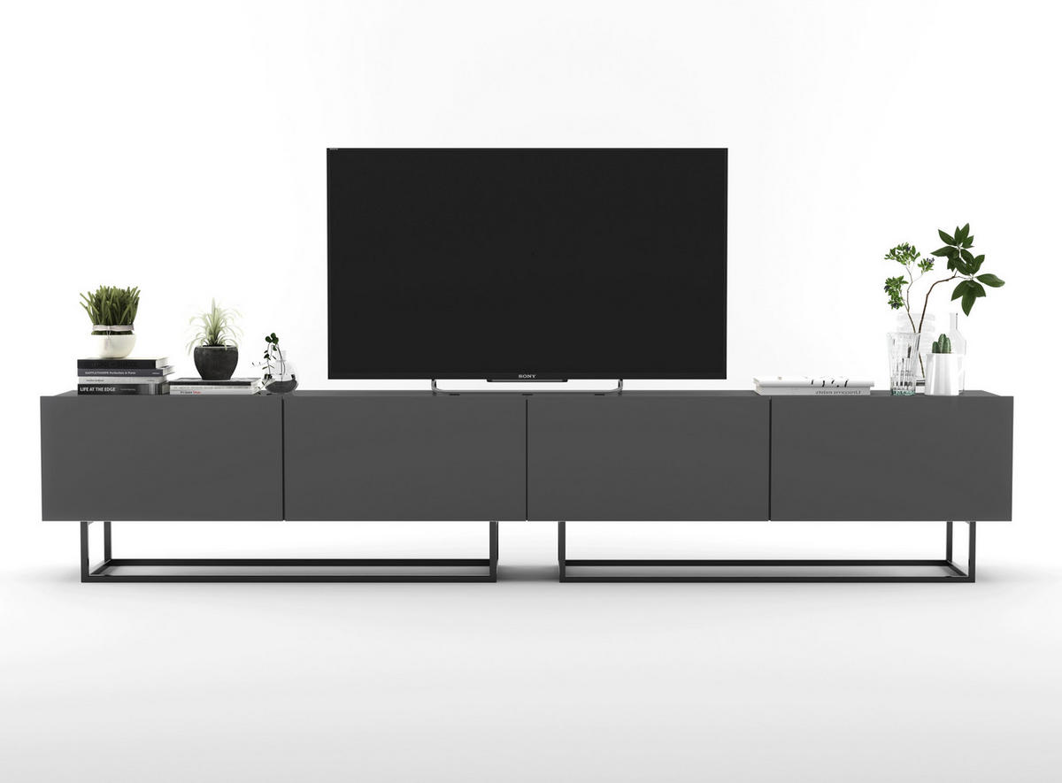 TV-LOWBOARD 2-er Set Enjoy Graphit Matt mit Metallrahmen 120 cm - Schwarz/Grau, Holzwerkstoff/Metall (240/46/35cm) - Meble Lindner