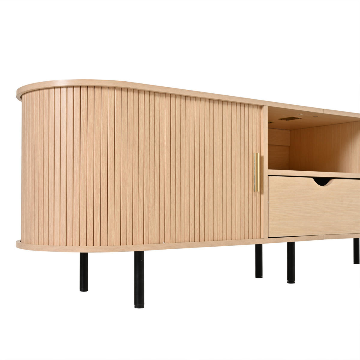 TV-SCHRANK 175cm Rollo Tür Schublade Lowboard Naturholz - Naturfarben, Holzwerkstoff (175/55/40cm) - FLIEKS