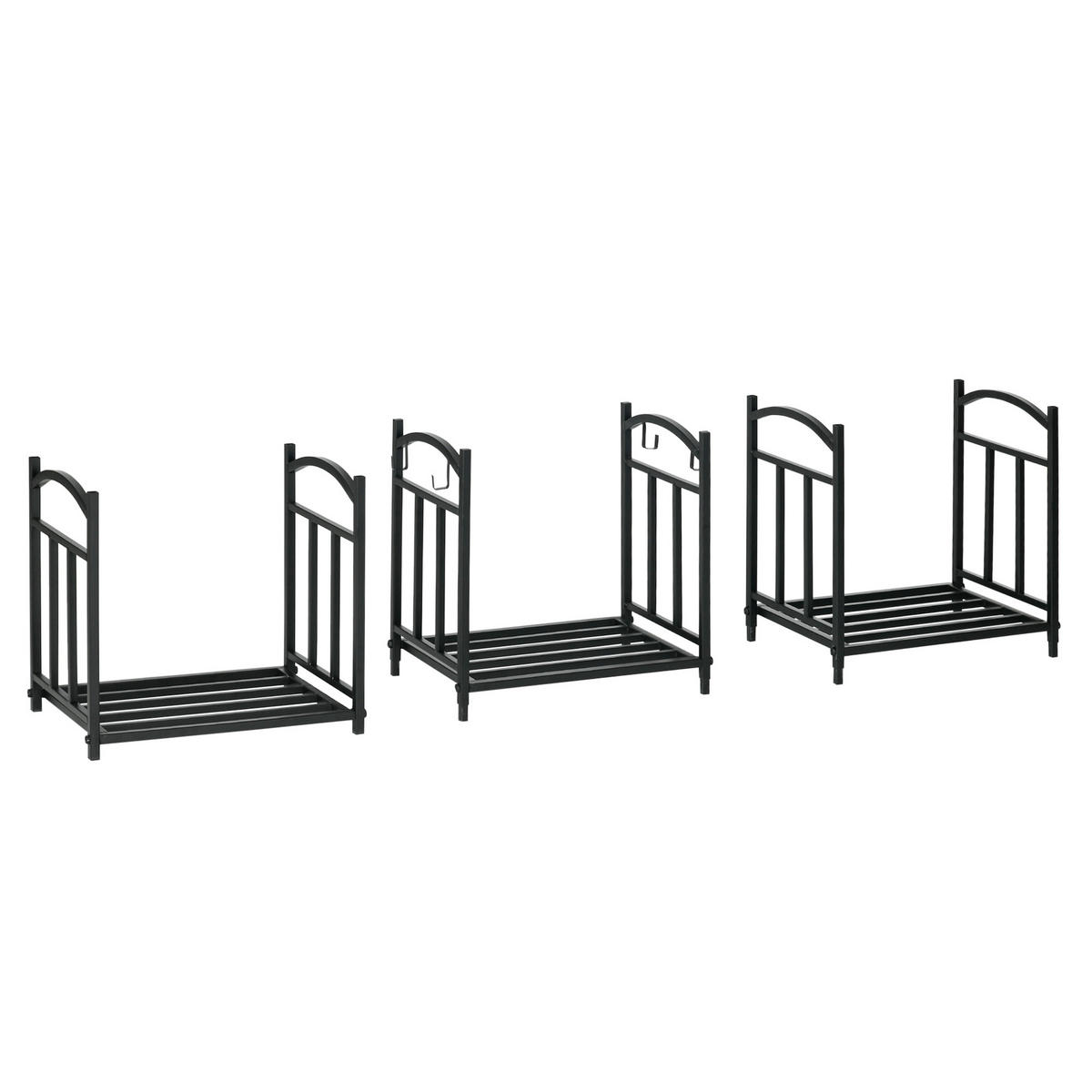 KAMINHOLZREGAL DE-10076 3 Ebenen mit 4 Haken Schwarz - Schwarz, Metall (32/126/46cm) - ComfortXL