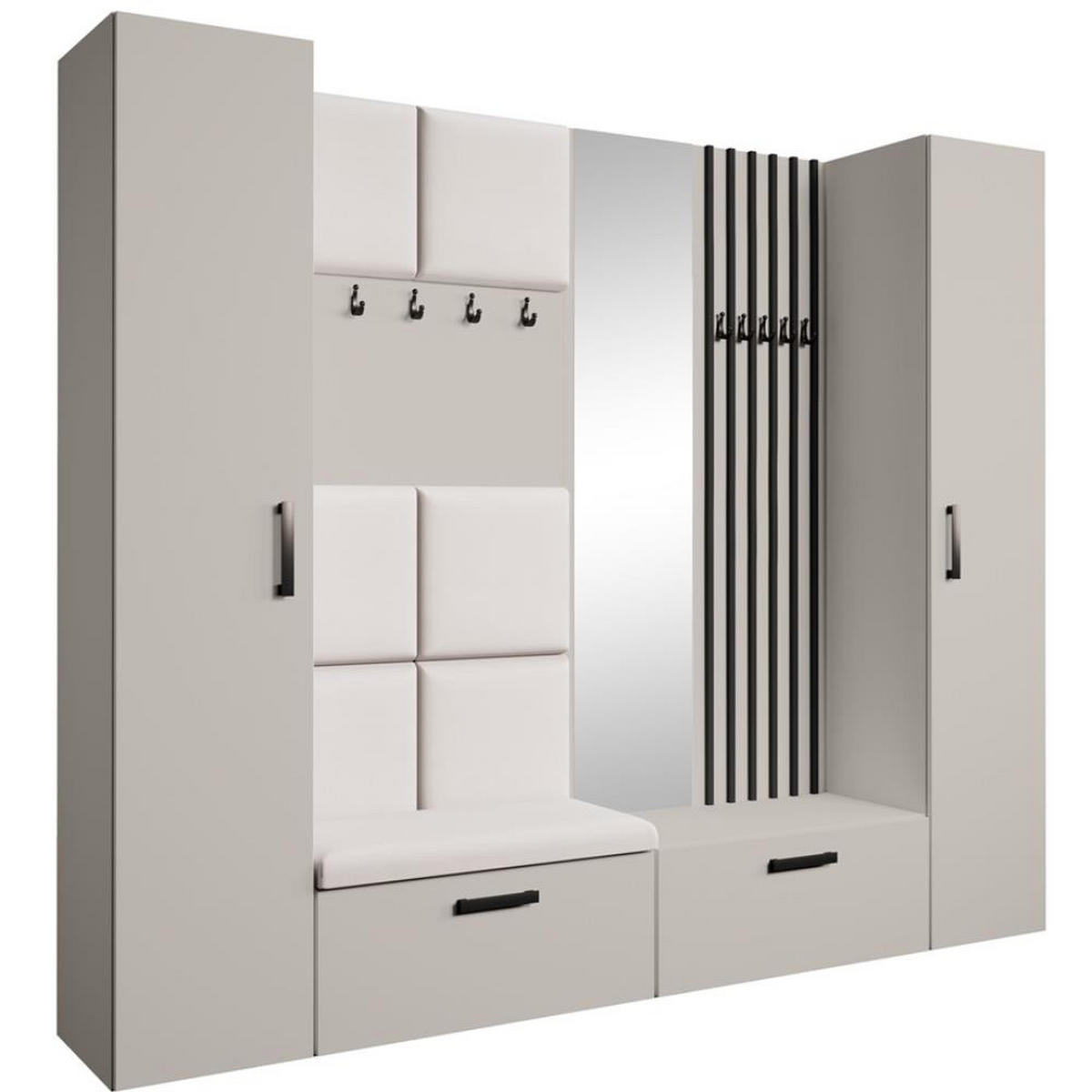 GARDEROBE Margaret XL 242/203/43 mit gepolsterten Paneelen/Lamellen/Spiegel - Kaschmir/Beige, Holzwerkstoff/Kunststoff (242/203/43cm) - Beautysofa