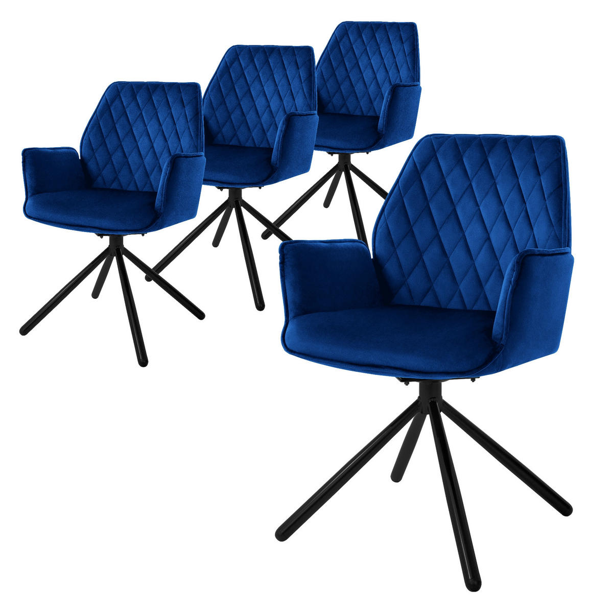 DREHSTUHL Samt Dunkelblau 4er Set - Dunkelblau, Metall (63/90/57cm) - ML-DESIGN