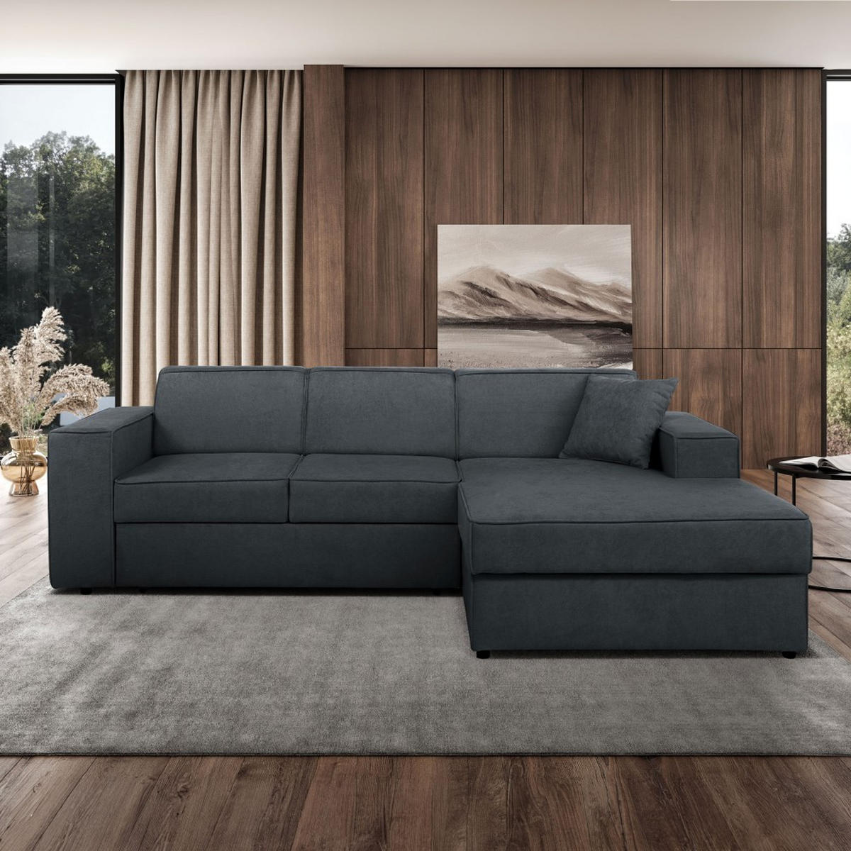 ECKSCHLAFSOFA mit Schlaffunktion Pedro L dunkelgrau rechts - Dunkelgrau/Schwarz, Kunststoff/Textil (267/160cm) - Beautysofa