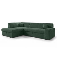 ECKSOFA L Form Minosa Flaschengrün 260/175/71 cm Links mit Schlaffunktion - Dunkelgrün/Schwarz, Kunststoff/Textil (260/175cm) - AX Living