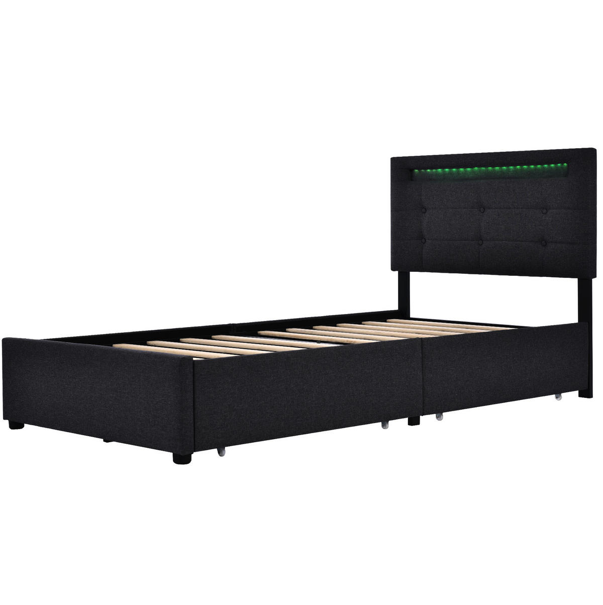 BETT mit LED-Beleuchtung und 2 Schubladen 90x200 cm Schwarz - Schwarz, Metall (90/200cm) - Meubliv