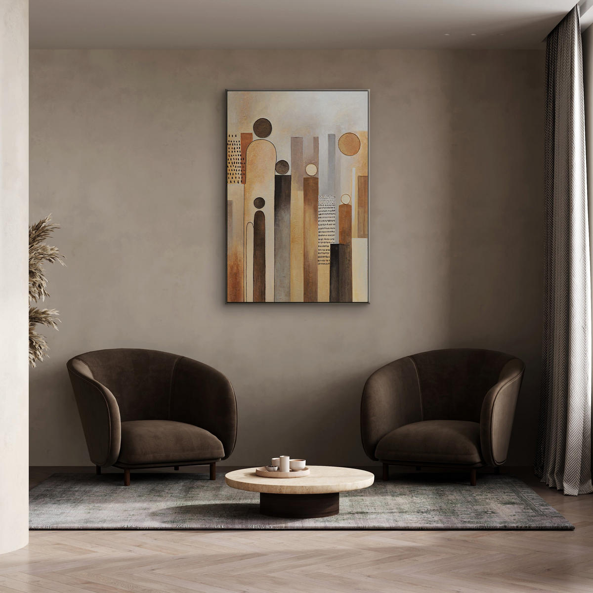 GEMÄLDE Stadt der Figuren Schattenfugenrahmen Eichefarben 120x80 cm - Eichefarben, Holz (120/80cm) - YS-art gallery