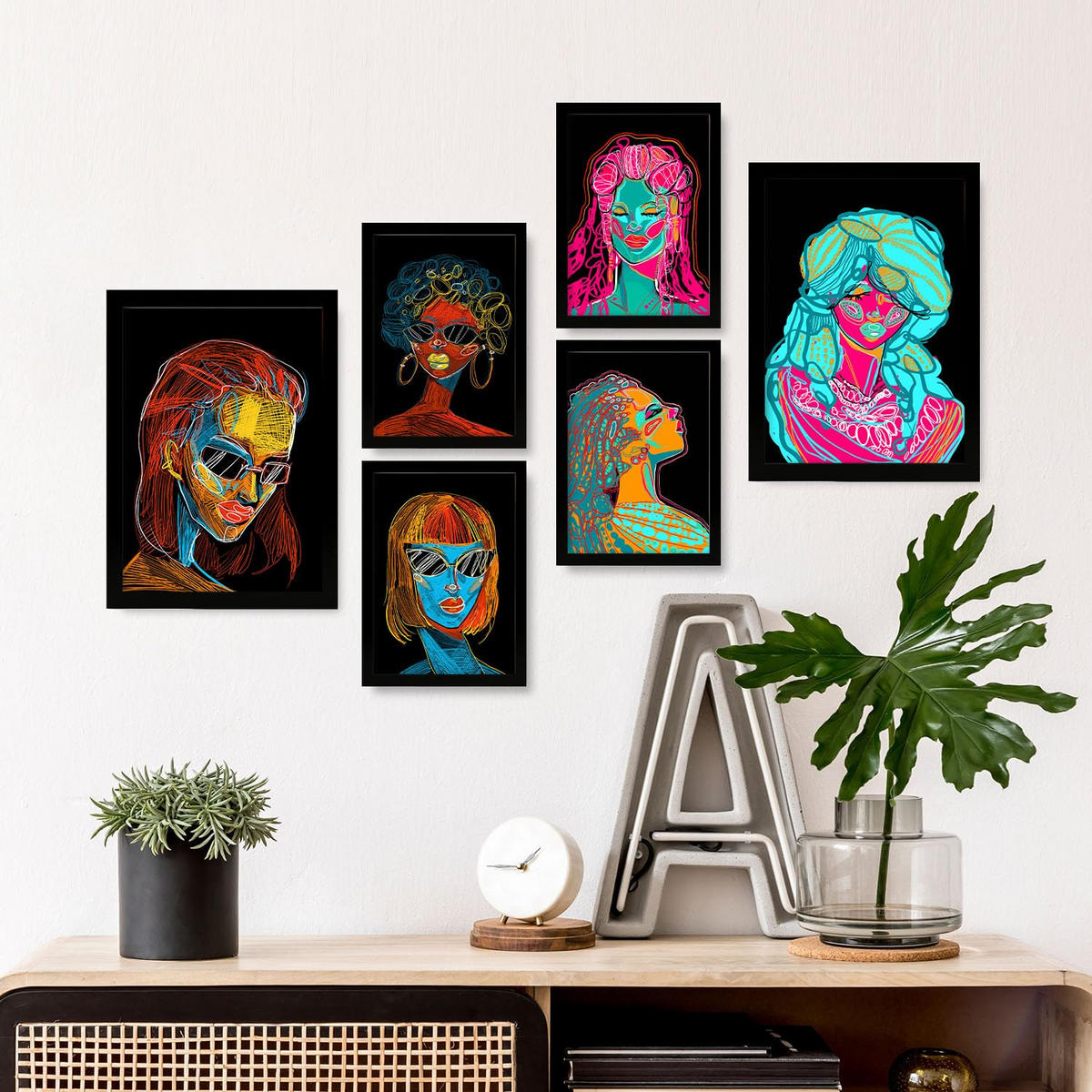 POSTER Set Mit 6 Shades of Beauty 4 Abstrakt Feminin Größe A3 & A4 Schwarzer Rahmen - Schwarz, Papier (29.7/1cm) - Nacnic
