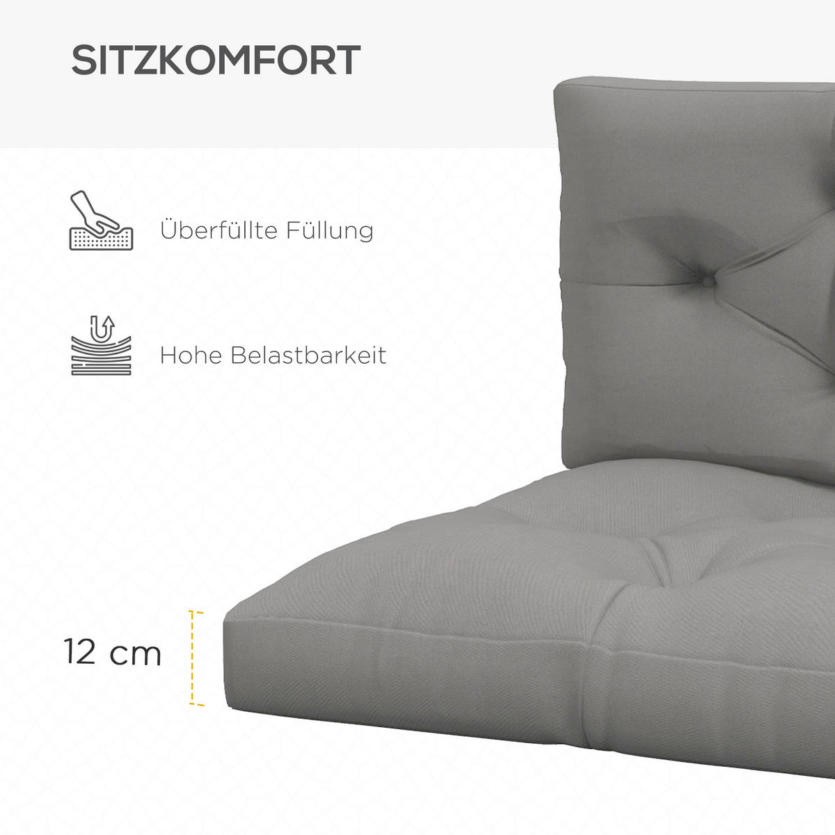 SITZKISSEN 2er Set Polyester Hellgrau - Hellgrau, Textil (80/12/120cm) - Outsunny