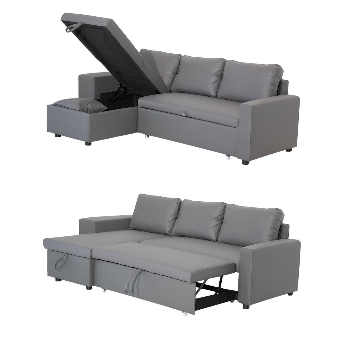 ECKSOFA Tony Grau 3 Plätze - Grau, Kunststoff (146/238cm) - Happy Garden