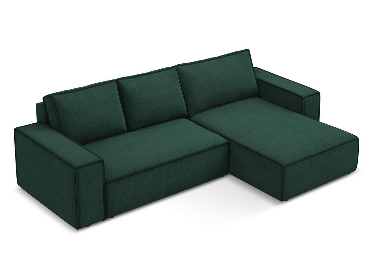 ECKSOFA mit Schlaffunktion Strukturstoff Stoff Grün - Dunkelgrün/Schwarz, Kunststoff/Textil (290/185cm) - Makamii