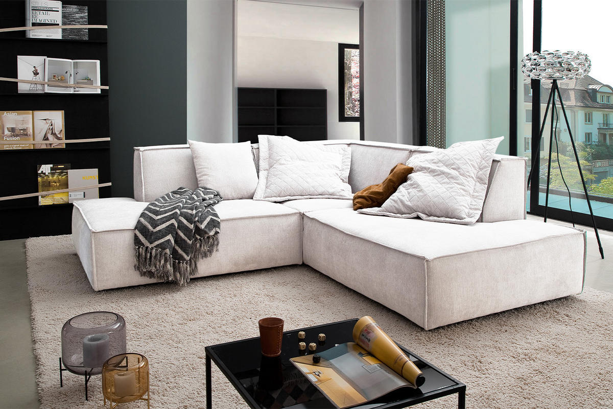 ECKSOFA SAMU Beige Webstoff - Beige/Schwarz, Textil (226/224cm) - KAWOLA