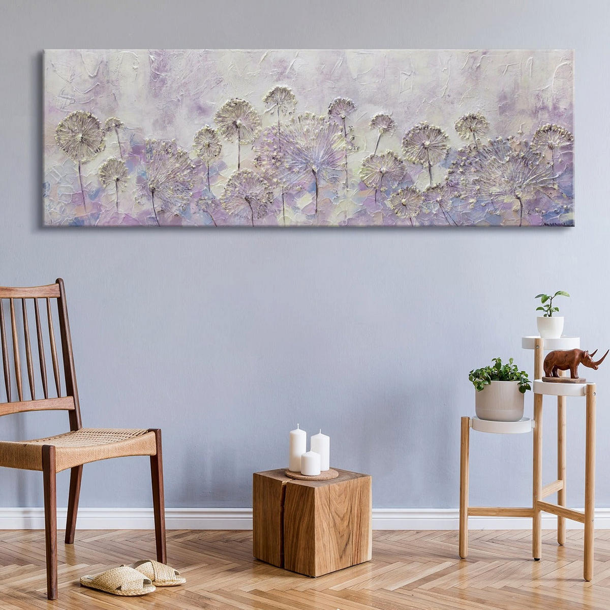 GEMÄLDE Frühlingsanfang auf Keilrahmen 150x50 cm - Lila, Holz (150/50cm) - YS-art gallery