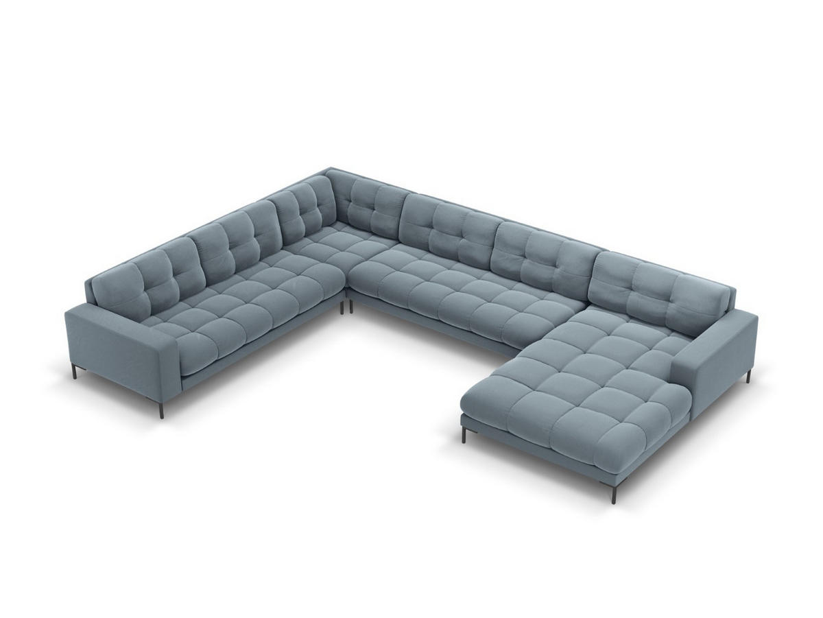 PANORAMASOFA links Mamaia aus Samt hellblau 7 Sitzplätze - Hellblau, Textil (256/75/327cm) - Micadoni