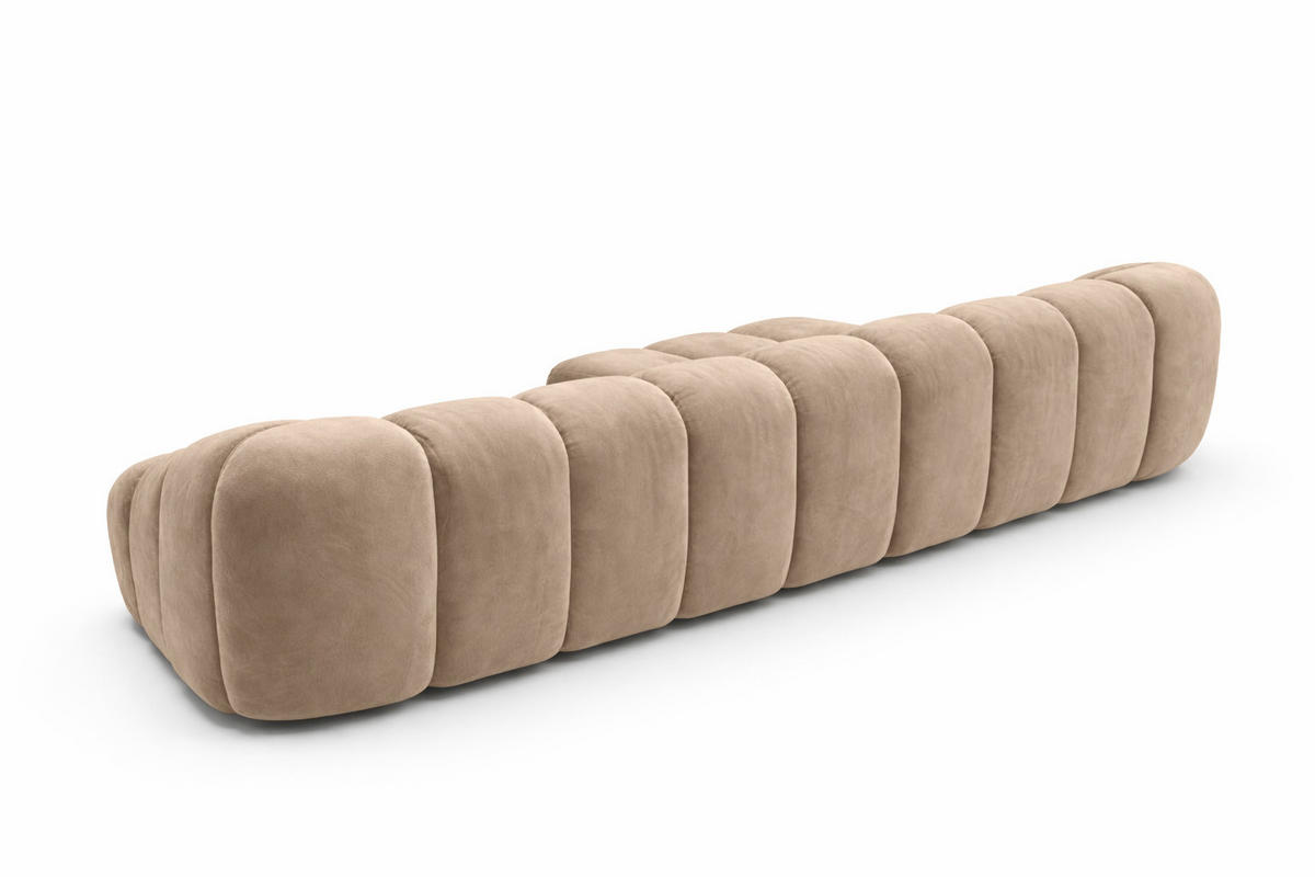 ECKSOFA Modulare L-Form, Veloursstoff Bluvel, Latte, Links, CROISSANT XL - Hellbraun, Holz (340/190cm) - Kaiser Möbel