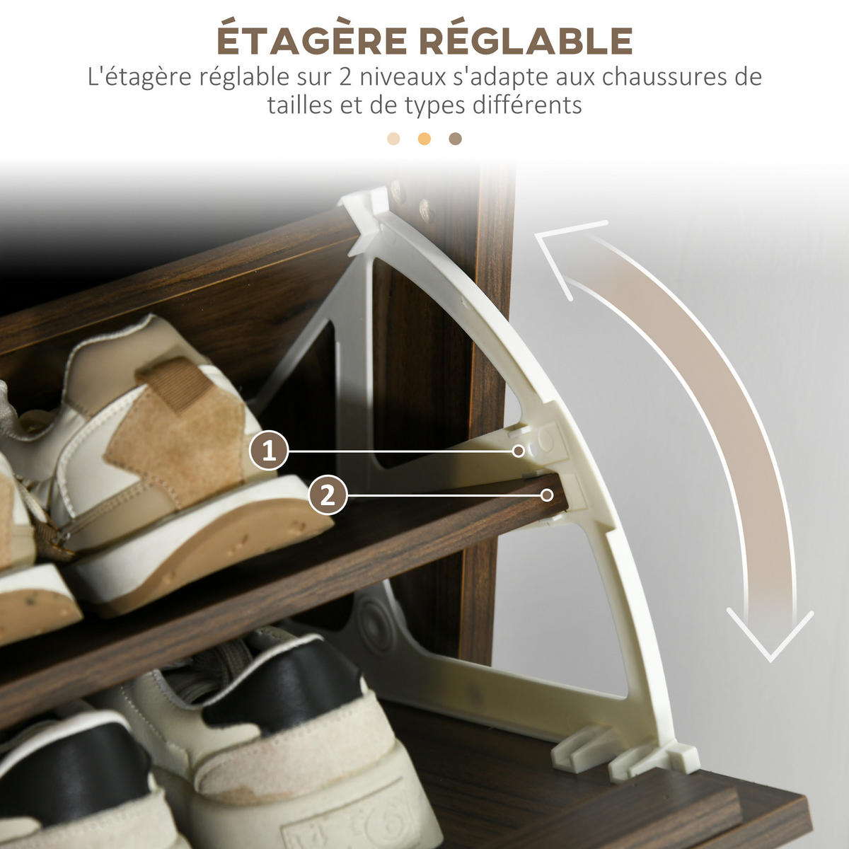 SCHUHSCHRANK DE-15000 3 Klapptüren für 18 Paar Schuhe Dunkles Nussbaum - Walnussfarben, Holzwerkstoff (63/117/24cm) - ComfortXL