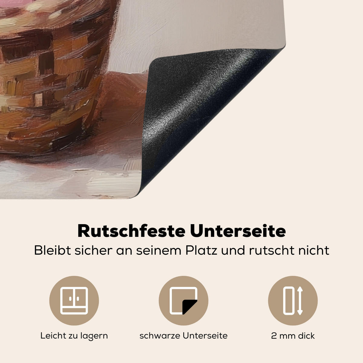 HERDABDECKPLATTE Korb - Eier - Rosa Herdabdeckung Induktionsfeld 70x52 cm - Beige, Kunststoff (70/52/0.2cm) - MuchoWow