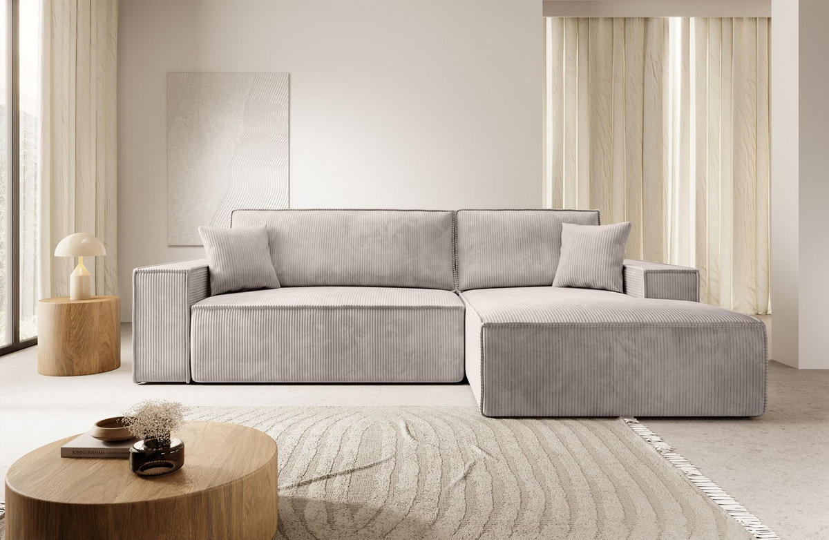 ECKSOFA Farese New Creme mit Cordbezug, rechts - Creme/Schwarz, Kunststoff/Textil (167/267cm) - Selsey