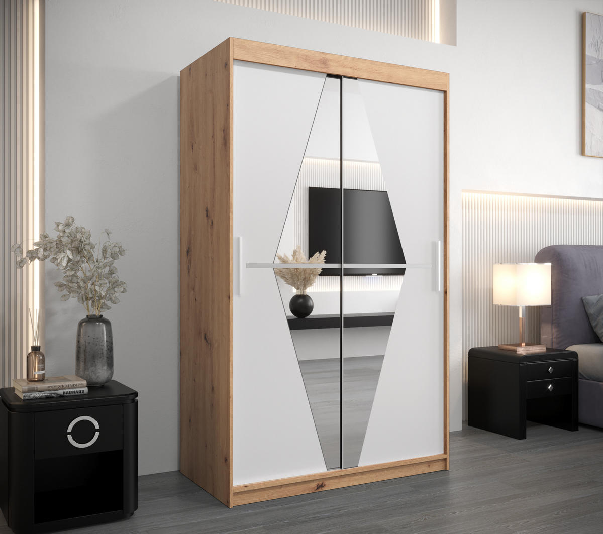 SCHWEBETÜRENSCHRANK 200/120/62 2-türig - Silberfarben/Weiß, Holz/Kunststoff (120/200/62cm) - Abiks Möbel
