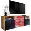 SIDEBOARD TV URBINO Eiche Wotan, LED Beleuchtung Mehrfarbige - Eiche Wotan/Schwarz, Glas/Holzwerkstoff (140/53/35cm) - Komodee