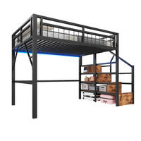 HOCHBETT 140/200 cm in Schwarz – mit LED-Lichtleiste und Treppe mit Stauraum - Schwarz, Metall (140/200cm) - BEAOK