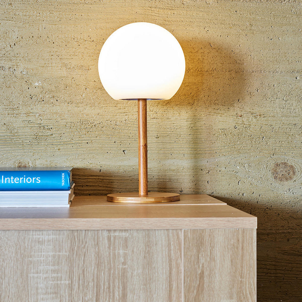 LED-TISCHLAMPE LUNY hellbraun - Hellbraun, Holz (13/13/28cm) - Lumisky
