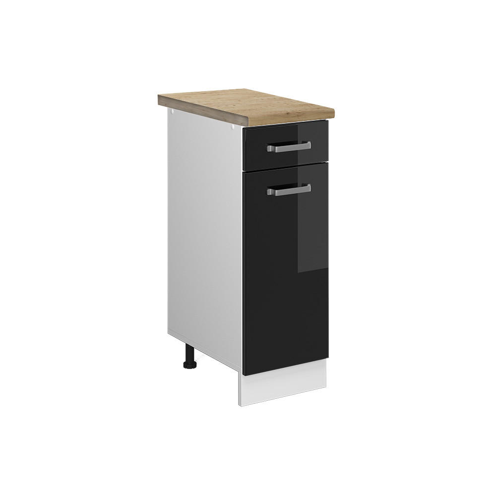 KÜCHENUNTERSCHRANK R-Line Schwarz Hochglanz 30 cm, AP Eiche - Schwarz Hochglanz/Schwarz, Holzwerkstoff (30/81.6/60cm) - Vicco