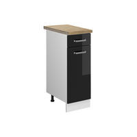 KÜCHENUNTERSCHRANK R-Line Schwarz Hochglanz 30 cm, AP Eiche - Schwarz Hochglanz/Schwarz, Holzwerkstoff (30/81.6/60cm) - Vicco