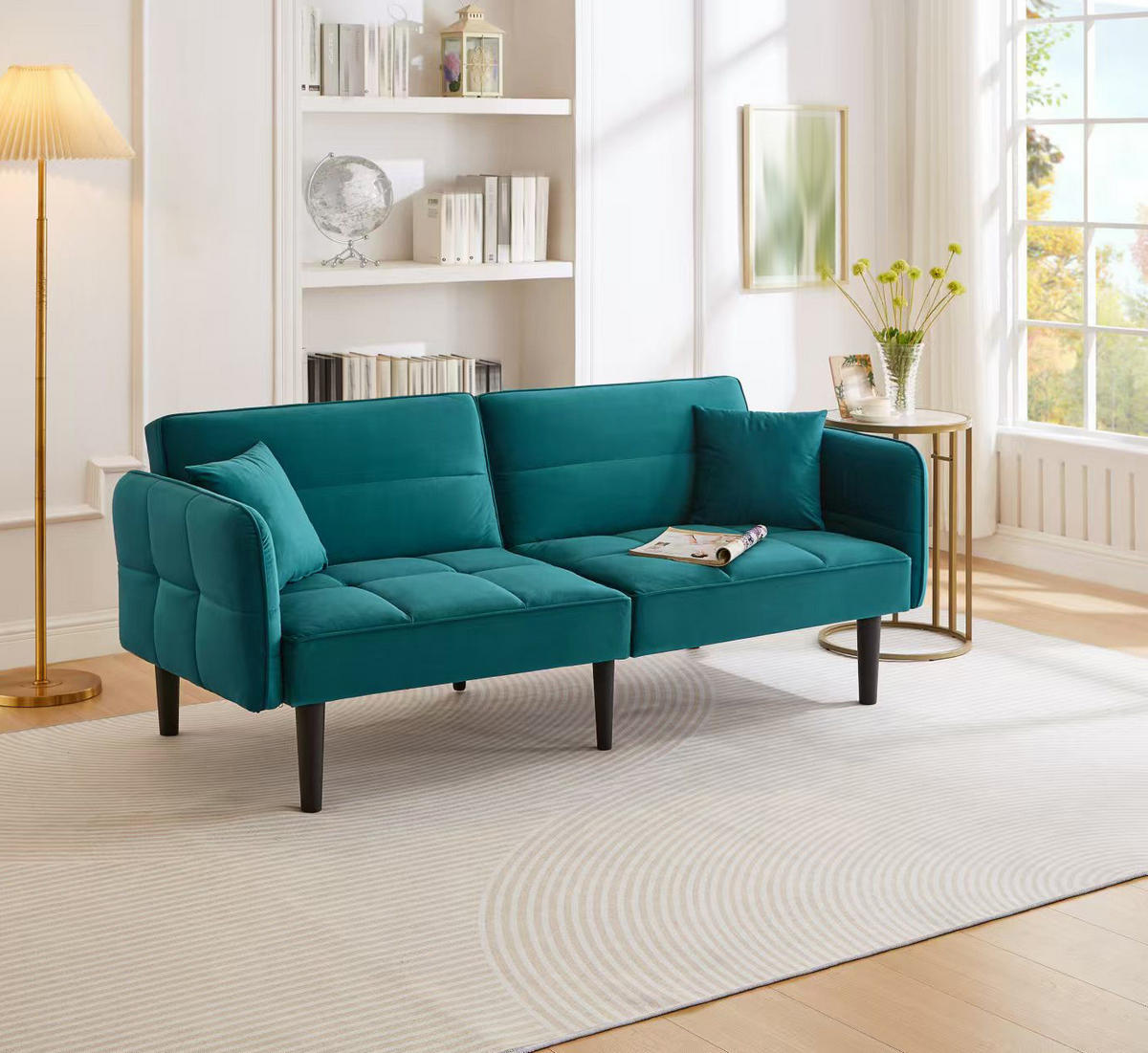 SCHLAFSOFA Samtbezug mit verstellbaren Rückenlehnen und klappbaren Armlehnen Antik Blaugrün 176/78/76 cm - Grün, Textil (78/76/176cm) - Redom
