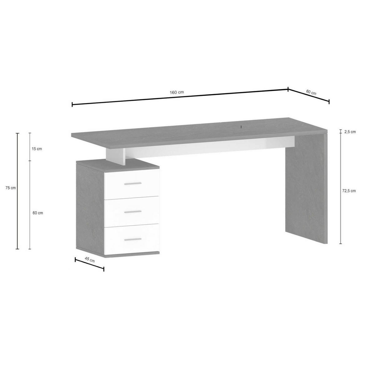 SCHREIBTISCH Weiß 60/160/75 cm - Weiß, Holzwerkstoff (60/160/75cm) - DMORA