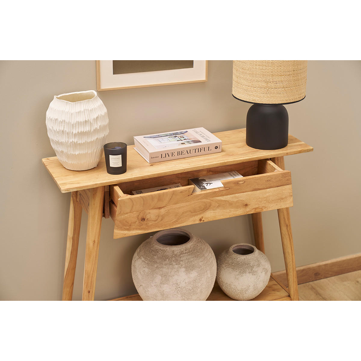 KONSOLE Massiv Akazienholz B90 cm FRANKLIN - Hellbraun, Holz (90/30/76cm) - Miliboo