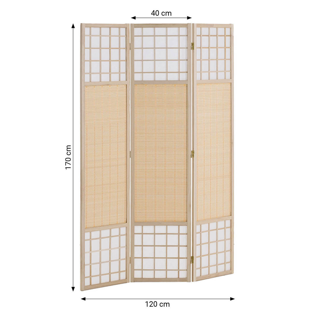 PARAVENT 120/170 cm Natur Holz Bambus Shoji - Naturfarben, Naturmaterialien/Holz (120/170/2cm) - Homestyle4u