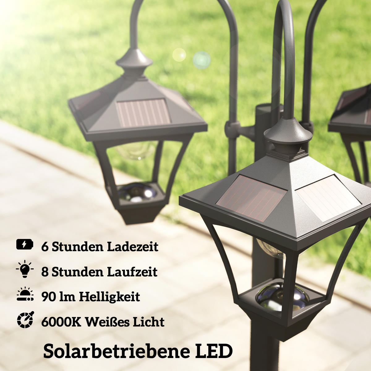SOLÁRNÍ lucerna ABS nerezová černá - černá, kov (52/52/185cm) - Outsunny