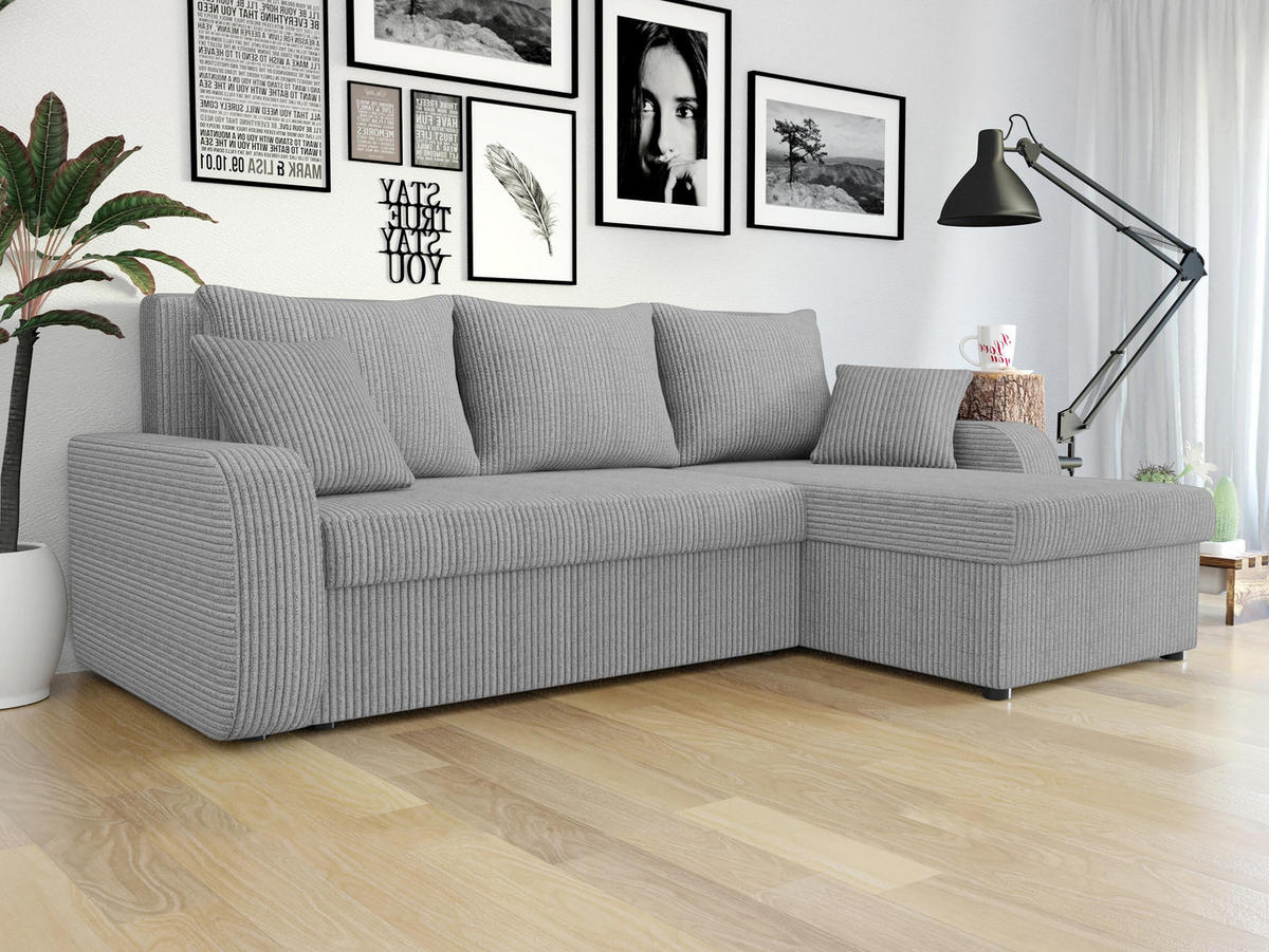 ECKSOFA Kris Cord - Hellgrau/Schwarz, Holz/Kunststoff (238/147cm) - MIRJAN24