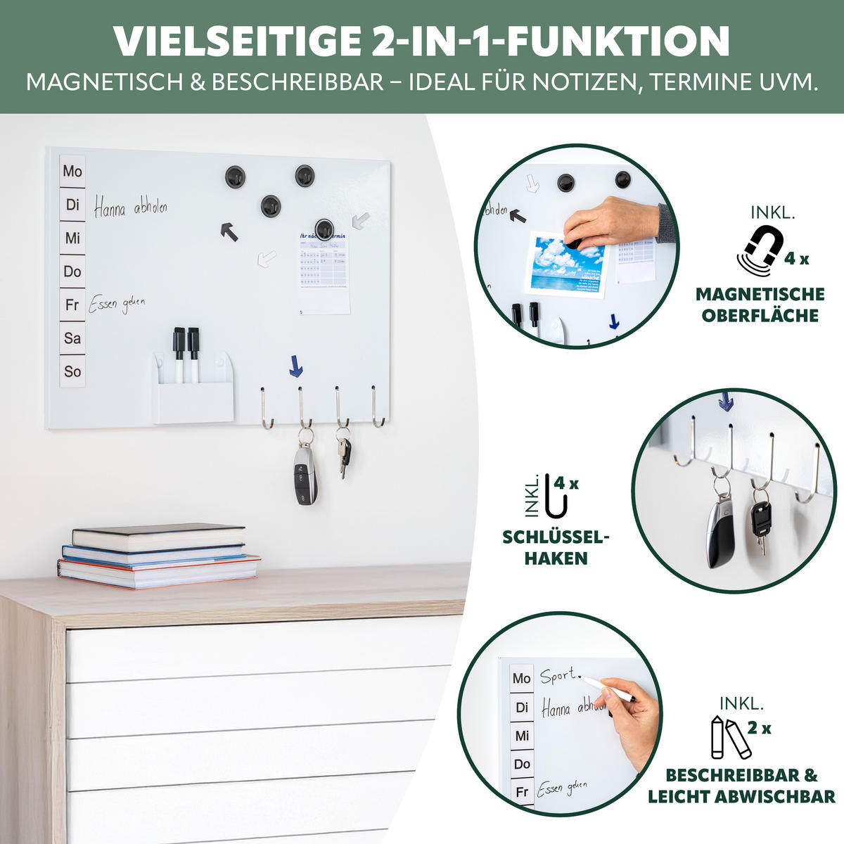 MAGNETTAFEL inkl. Zubehör, Metall weiß - Weiß, Metall (50/35/1.5cm) - bremermann