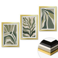 WANDBILDER 3er Set - 20x30 cm Goldrahmen - Illustrationen gemalter grüner Blätter - Goldfarben, Kunststoff (20/30cm) - ArtPrintCave