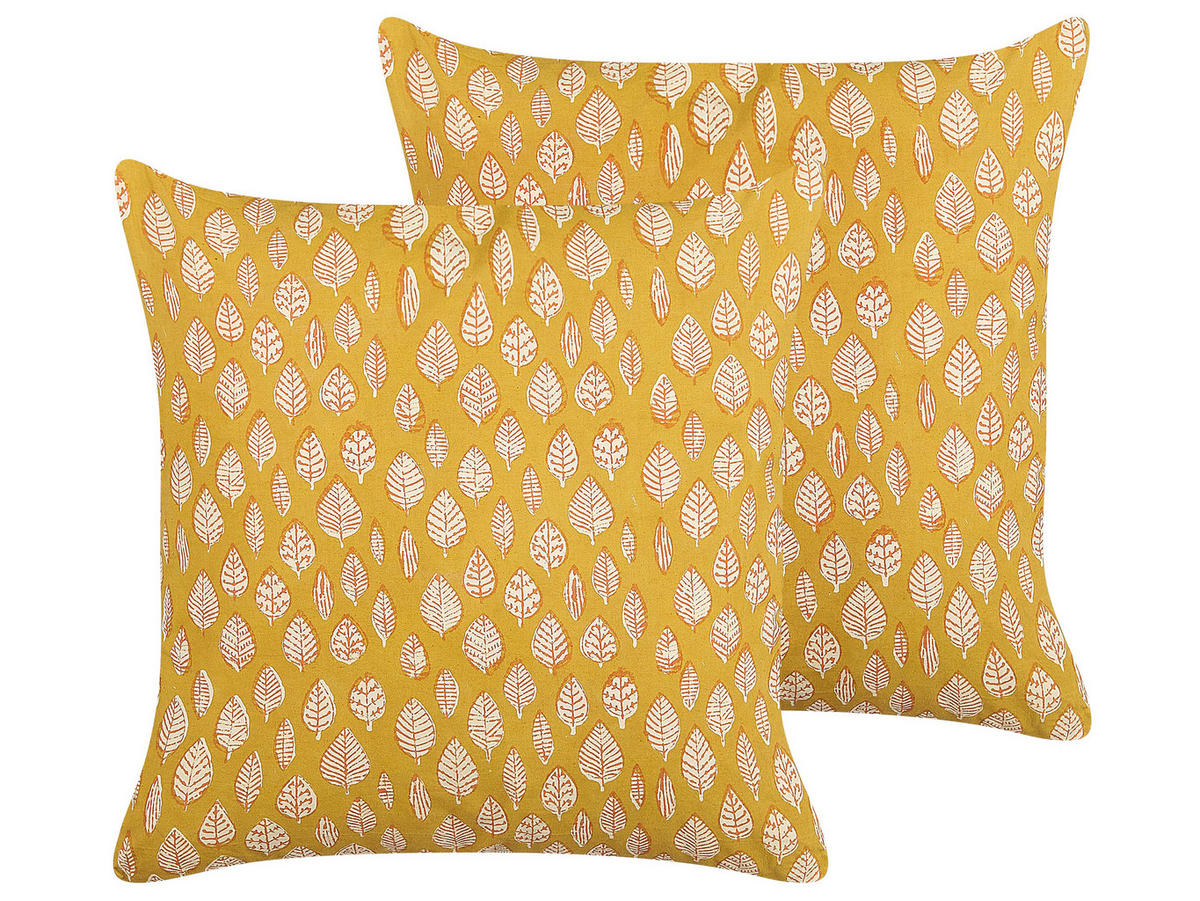 DEKOKISSEN 2er-Set Senfgelb 45/45 cm Ginnala - Dunkelgelb, Naturmaterialen/Textil (45/45cm) - Beliani