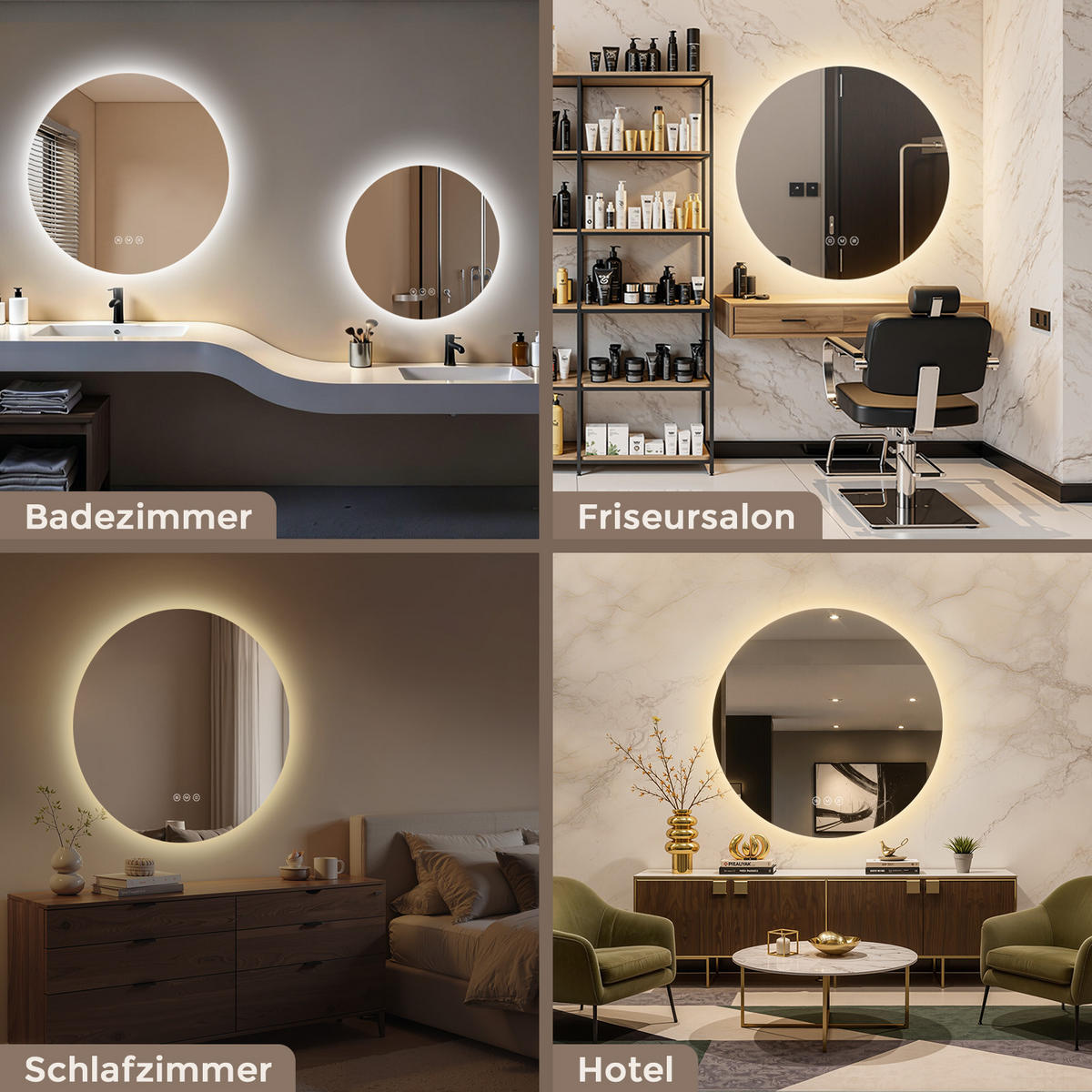 BADEZIMMERSPIEGEL 80 cm rund mit LED-Beleuchtung, dimmbar und Antibeschlag - Transparent, Glas (80/80/3.5cm) - S'AFIELINA