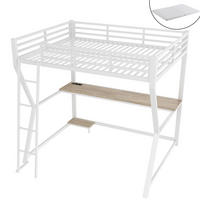 HOCHBETT 140/200 cm weiß mit LED-Leuchten und Schreibtisch mit Matratze - Weiß, Metall (140/200cm) - OKWISH