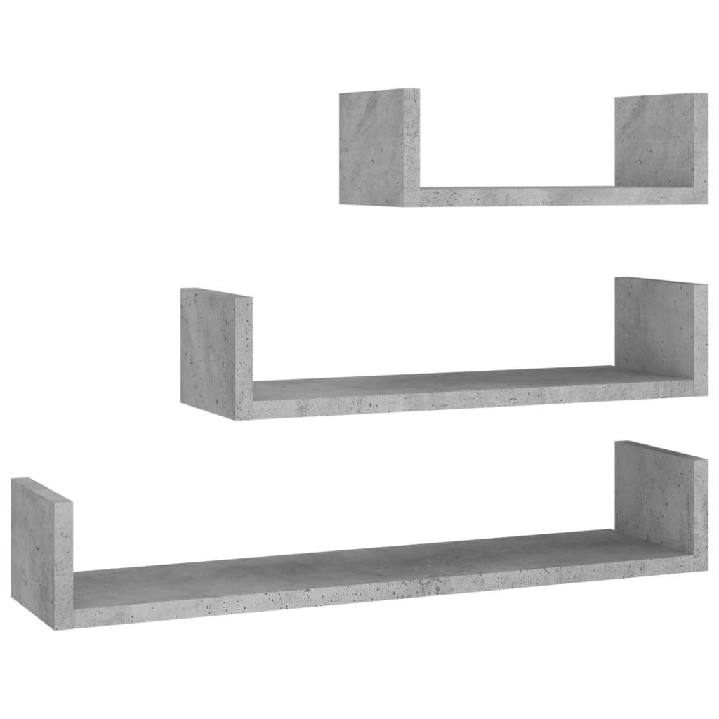WANDREGALSET 3-teilig 30-60/15/10 cm aus Holzwerkstoff Betongrau - Hellgrau, Holz (60/10/15cm) - vidaXL