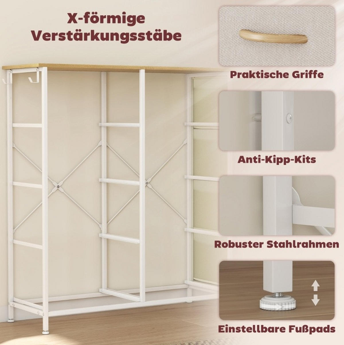 KOMMODE 86/30/94,5 cm aus Stahl mit 8 Stoffschubladen Beige - Beige, Metall (86/94.5/30cm) - Modenvie