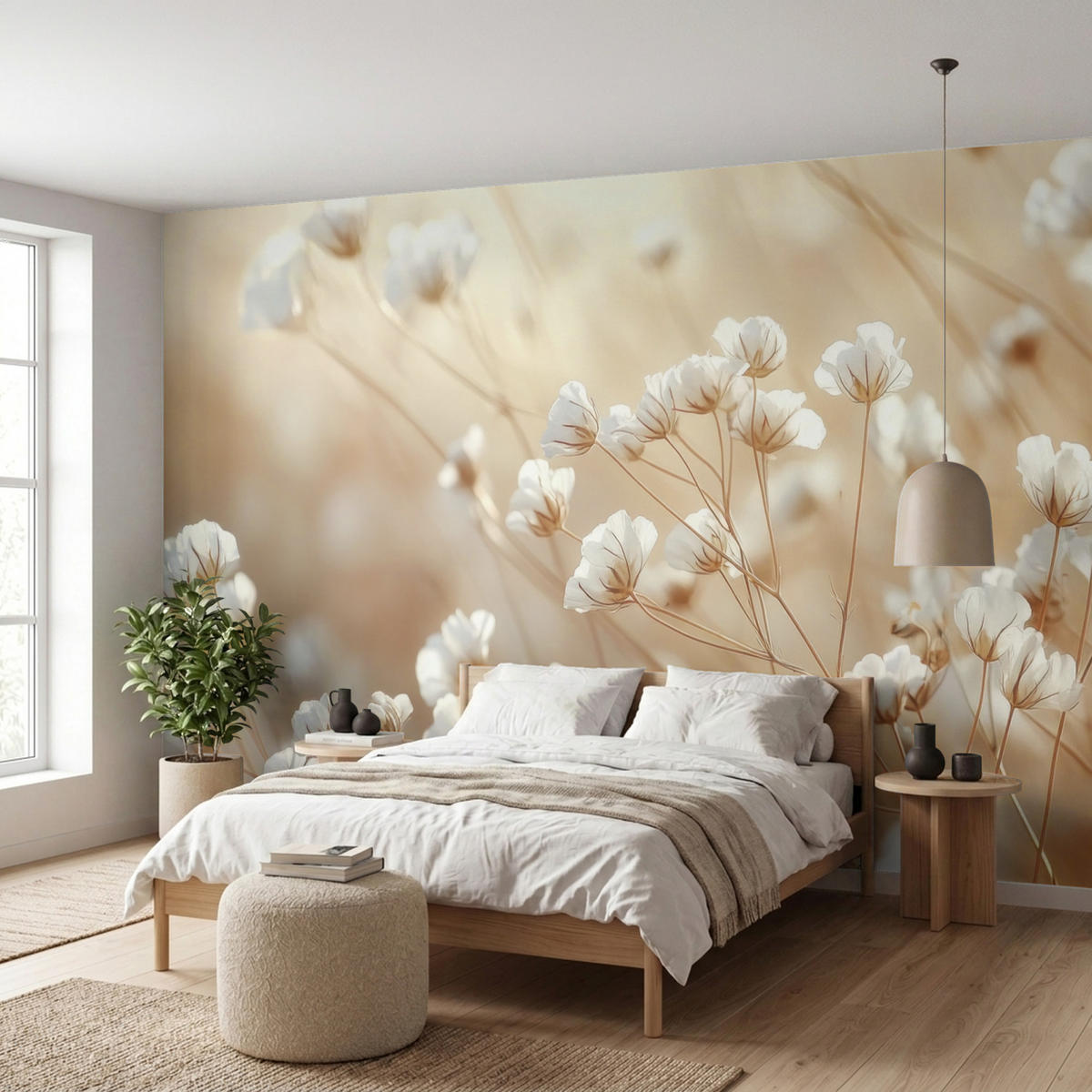 TAPETE - Wild - Blumen - Weiß - 450x220 cm - Creme, Papier (450/220cm) - OnlyWow