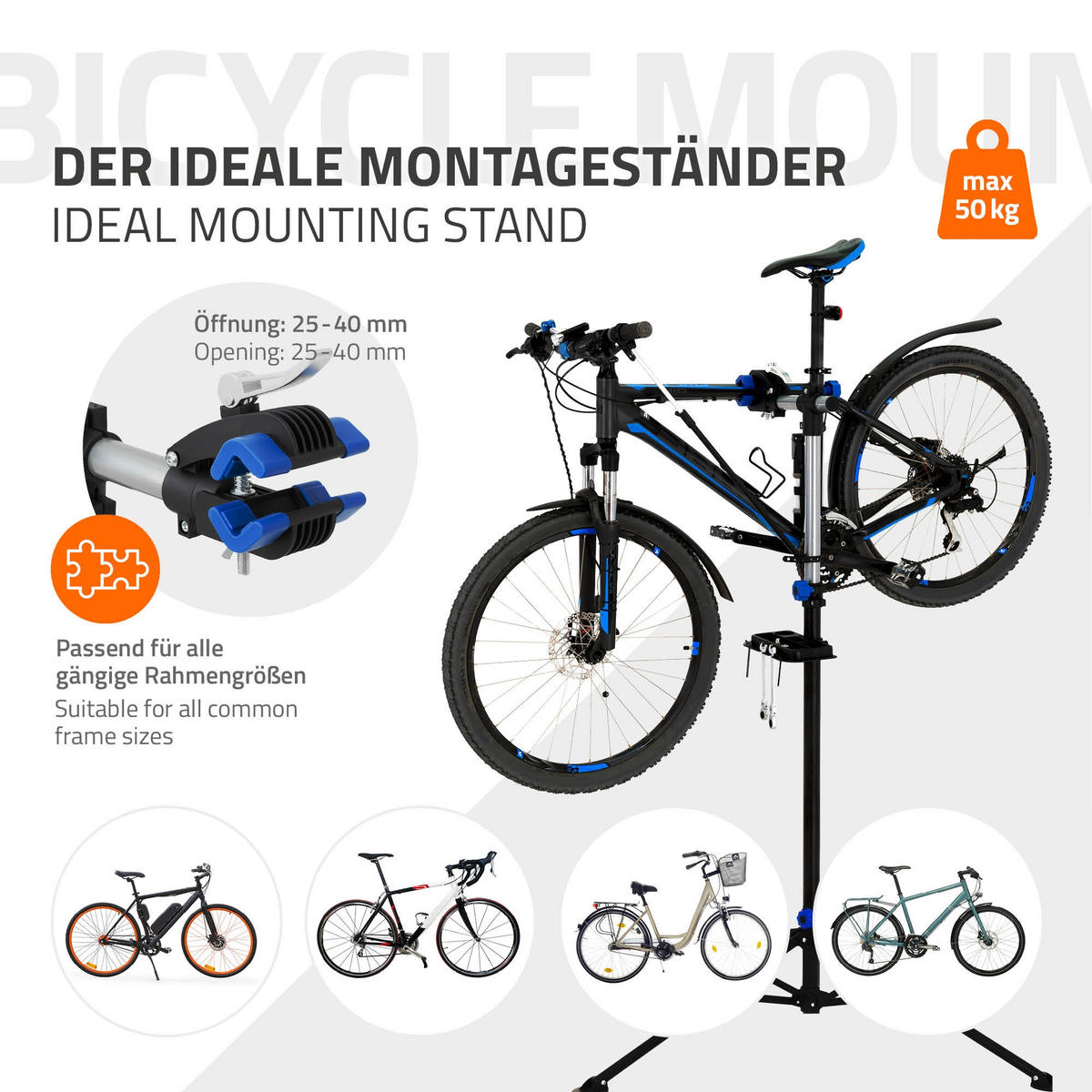 FAHRRADREPARATURSTÄNDER TELESKOP - Schwarz, Metall (146/185/146cm) - ECD-Germany