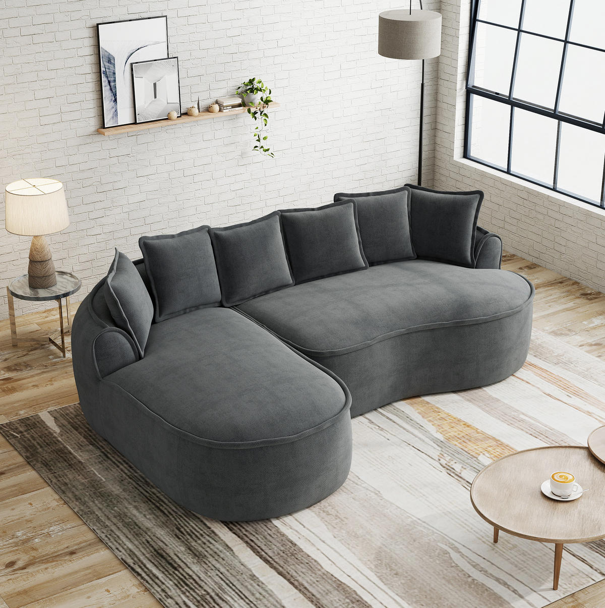 MODULSOFA rahmenlos Chenille Grey - Grau, Textil (164/252cm) - Meubliv