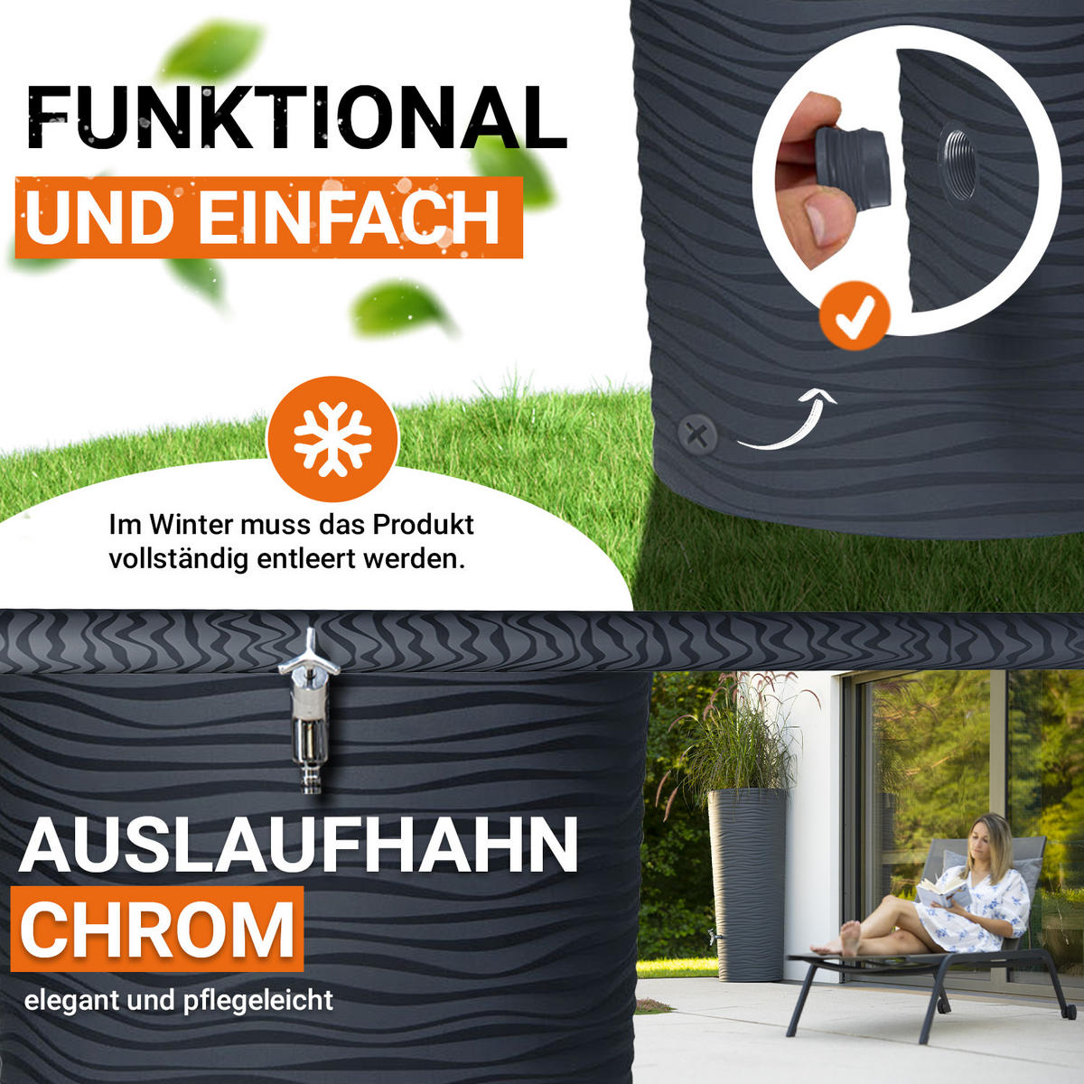 2IN1 Regentonnen Komplett-Set 350 L graphite grey - Grau, Kunststoff (62/150/62cm) - GARANTIA