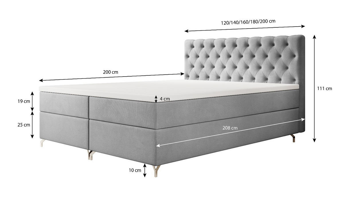 BOXBETT CHESTER 140x200, mit Matratze H3 und Topper, Monolith 59 - Rot, Holz/Textil (140/200cm) - Bedante