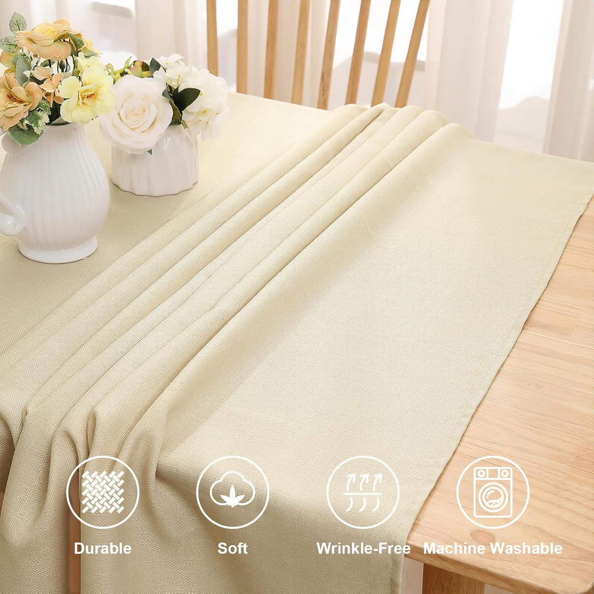TISCHDECKE Leinenoptik abwaschbar, wasserabweisend Lotuseffekt, eckig 130x170 cm, beige - Beige, Textil (130/170cm)