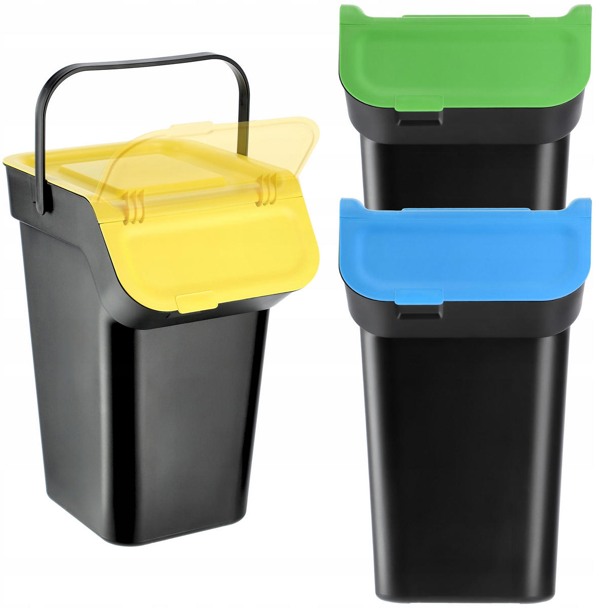 ABFALLBEHÄLTER, 3x25L Schwarz - Blau/Gelb, Kunststoff (27/44cm) - KADAX